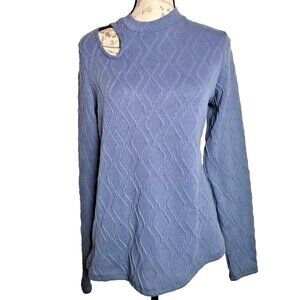 Cupio Womens Cut-Out Mock Neck Long Sleeve Top Shirt Sweater Size L Ice Blue